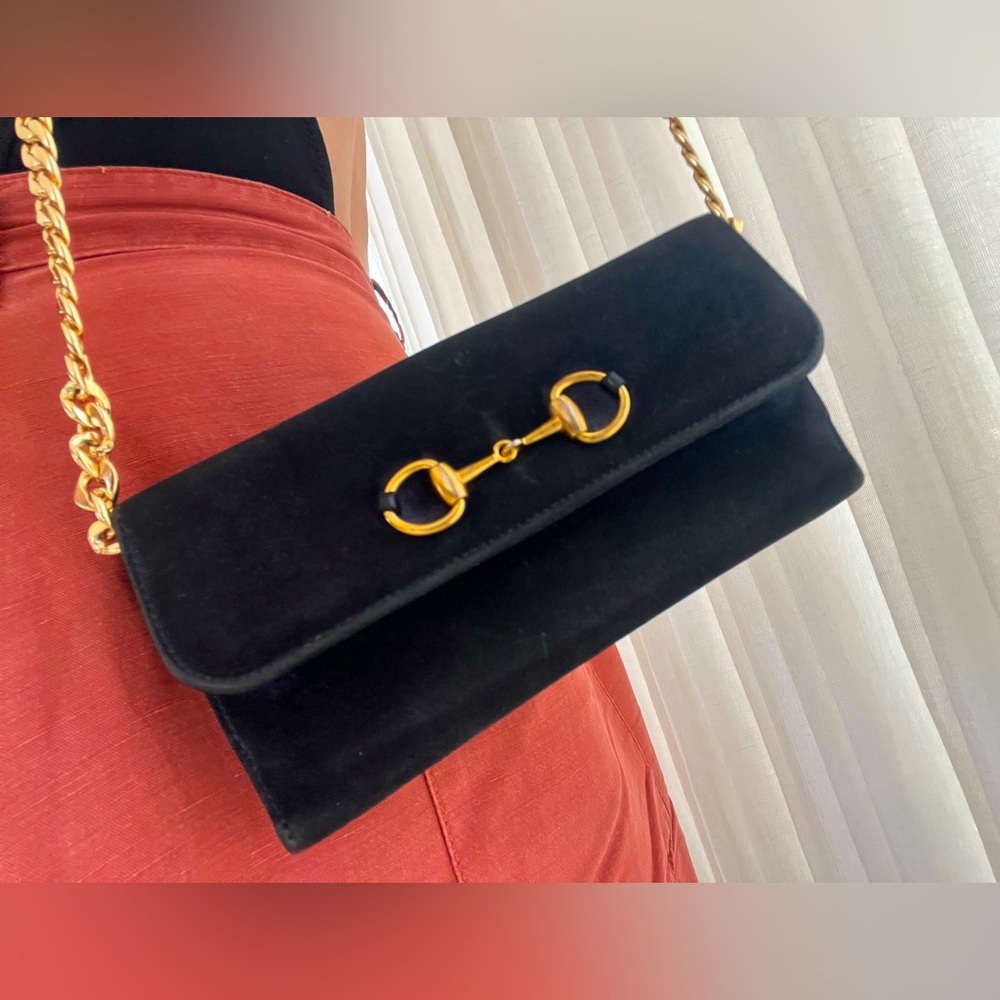Gucci Horsebit Suede Black Long Wallet / Small Clutch
